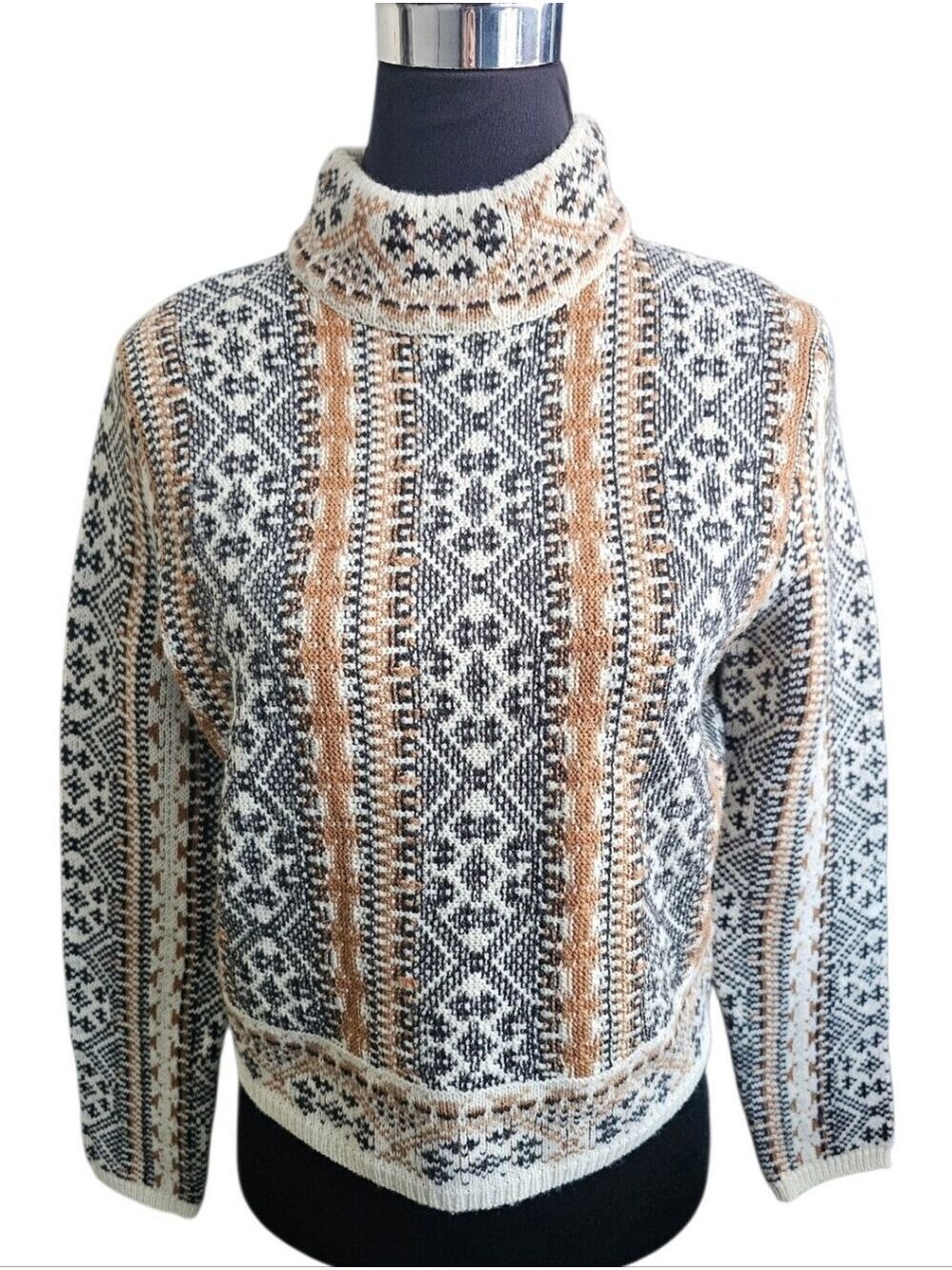 OPHELIA ROE Fair Isle Wool Blend Turtleneck Sweater  Size Small